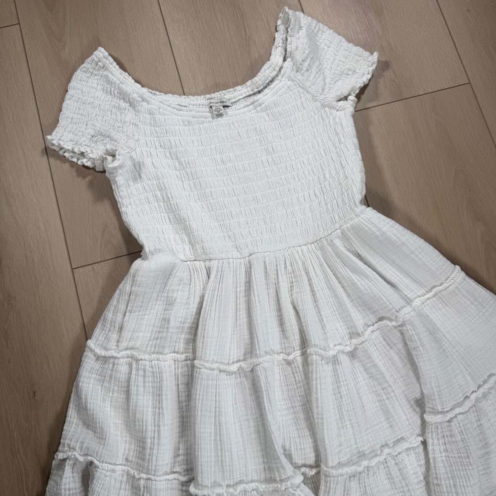 American Eagle White Tiered Smocked Sundress Short Sleeve Casual‎ Dress Size L